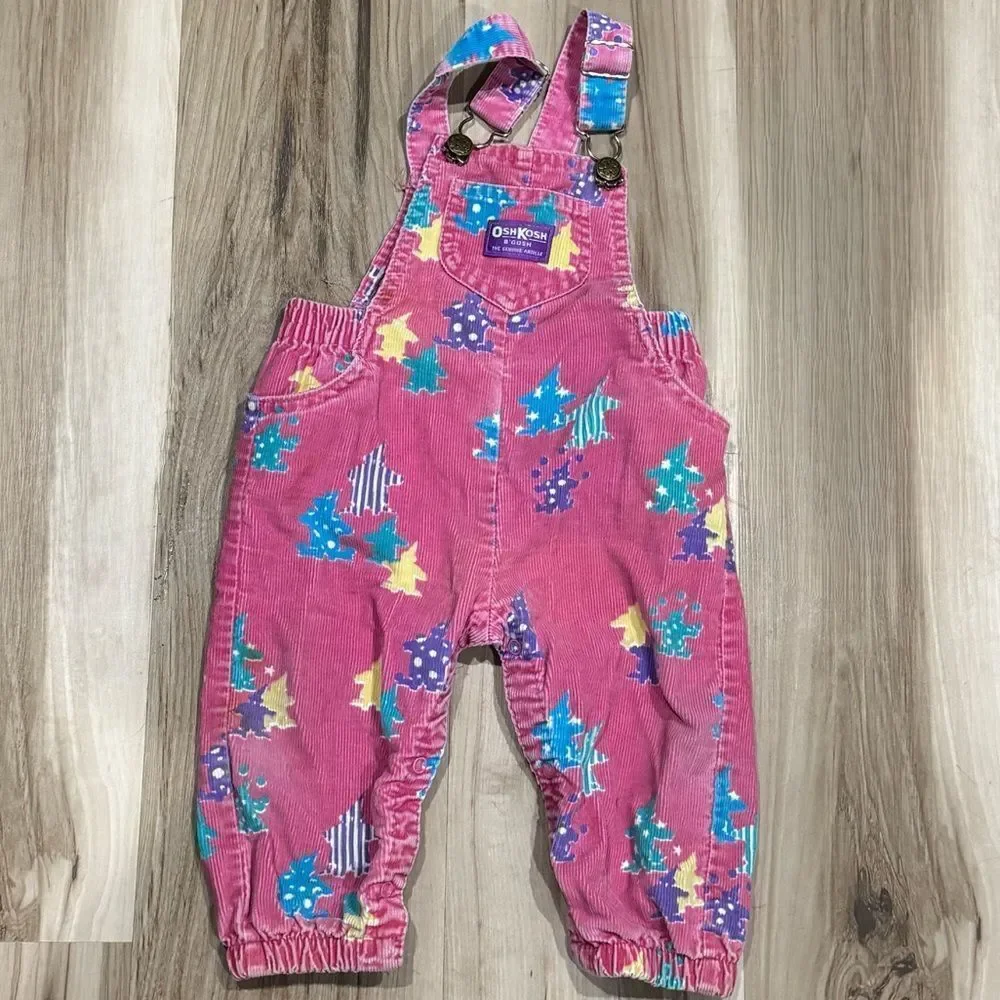 Oshkosh B’Gosh Pink Clown Vintage Overalls Baby Girl 18M
